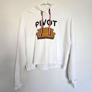 Friends TV Show Pivot Couch Crop Hoodie Sweatshirt White‎  Womens Juniors Size M